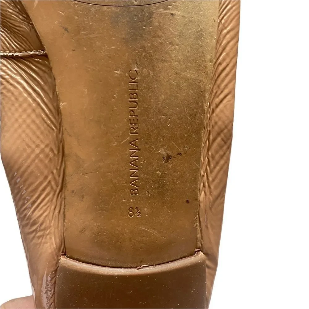 Banana Republic Ballet Flat Womens 8.5 Tan Patent Leather Bow Round‎ Toe Classic